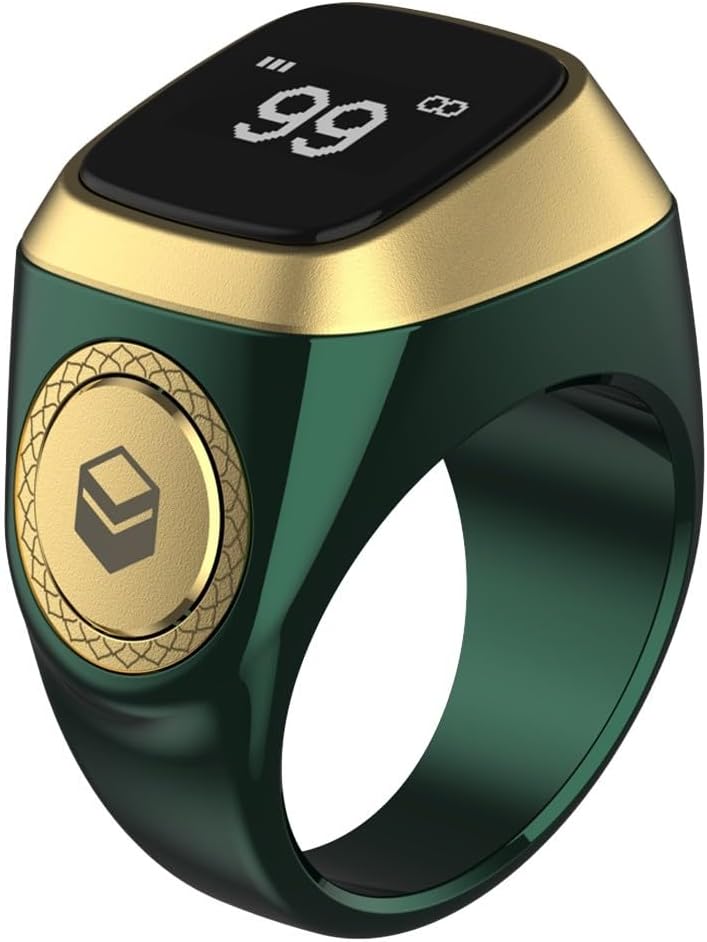 TreasureCave IQibla Smart for ZIKR Ring, Smart Ring Counter Digital Counter & Vibration Reminder, Unisex Azan Alarm Clock Finger Counter for Muslims(18mm Green) - Image 1
